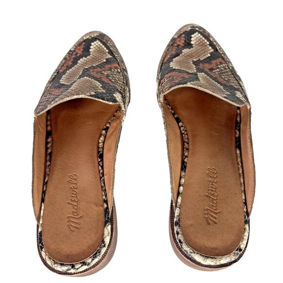 Madewell Women's 8 Frances Snake Leather Loafers Mules Slip On Shoes Boho Flats - Picture 6 of 15
